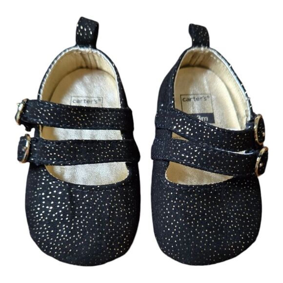 Carter's Glitter Mary Jane Crib Shoes Baby Girl 0-3M Newborn Black Formal Dressy - Picture 9 of 10
